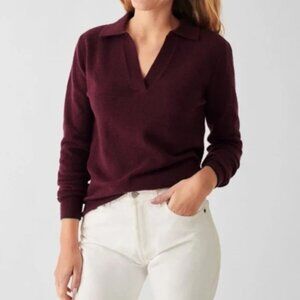Faherty Jackson V-Neck Sweater Polo in Burgundy Size S